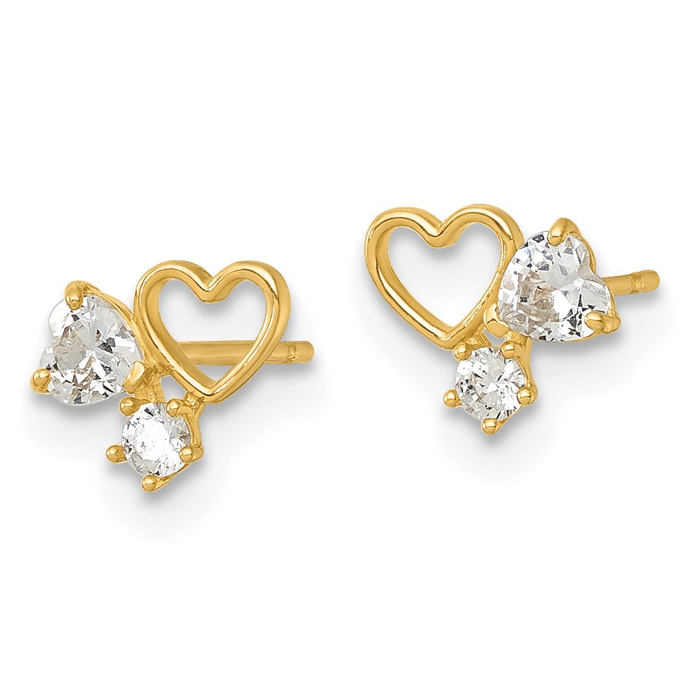14K Yellow Gold Madi K Polished CZ Hearts Post Earrings