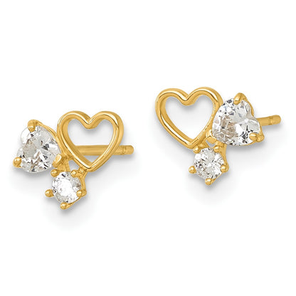 14K Yellow Gold Madi K Polished CZ Hearts Post Earrings