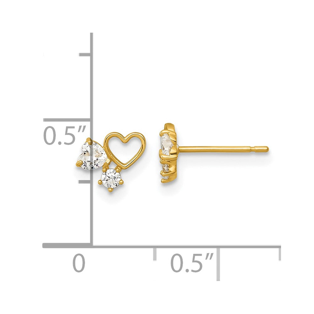 14K Yellow Gold Madi K Polished CZ Hearts Post Earrings