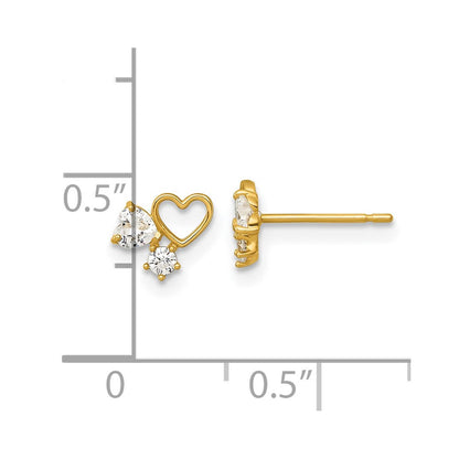 14K Yellow Gold Madi K Polished CZ Hearts Post Earrings