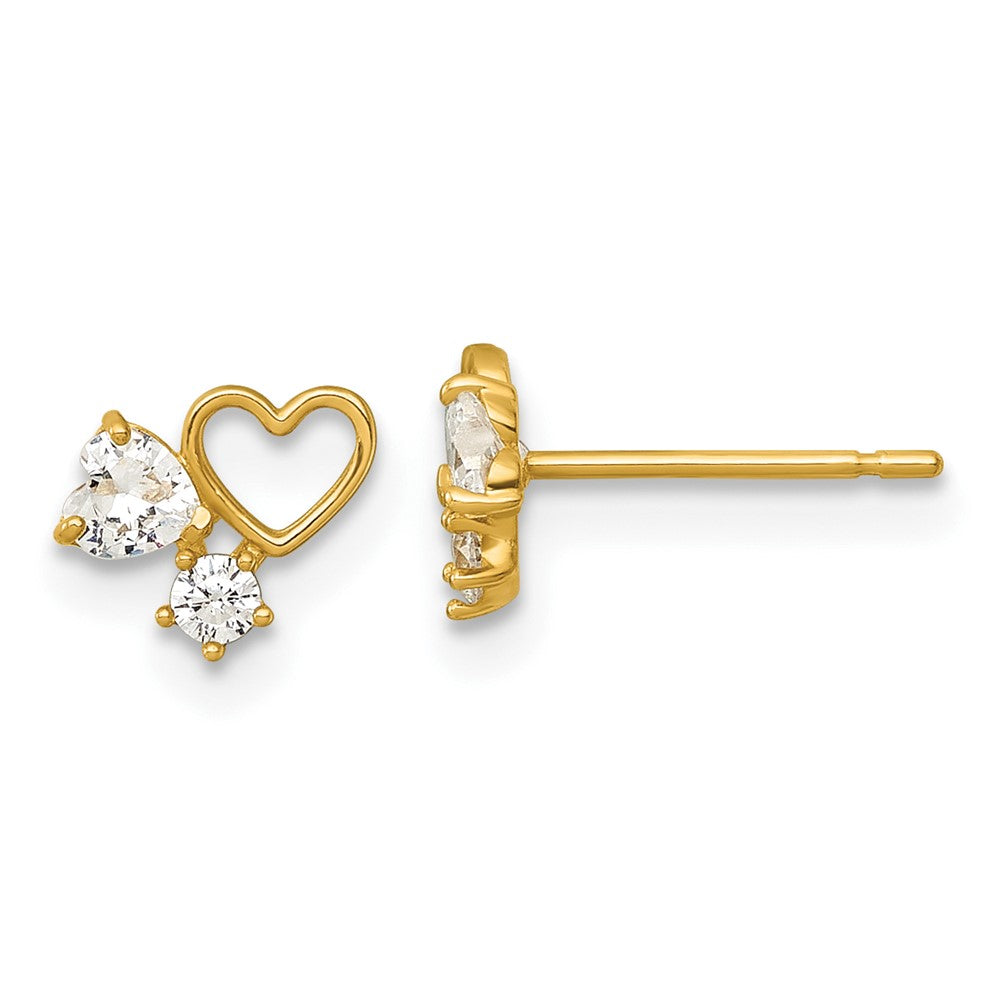 14K Yellow Gold Madi K Polished CZ Hearts Post Earrings