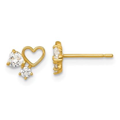14K Yellow Gold Madi K Polished CZ Hearts Post Earrings