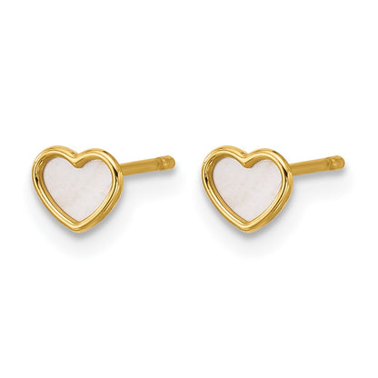 14K Yellow Gold Polished Mother of Pearl Heart Post Earrings