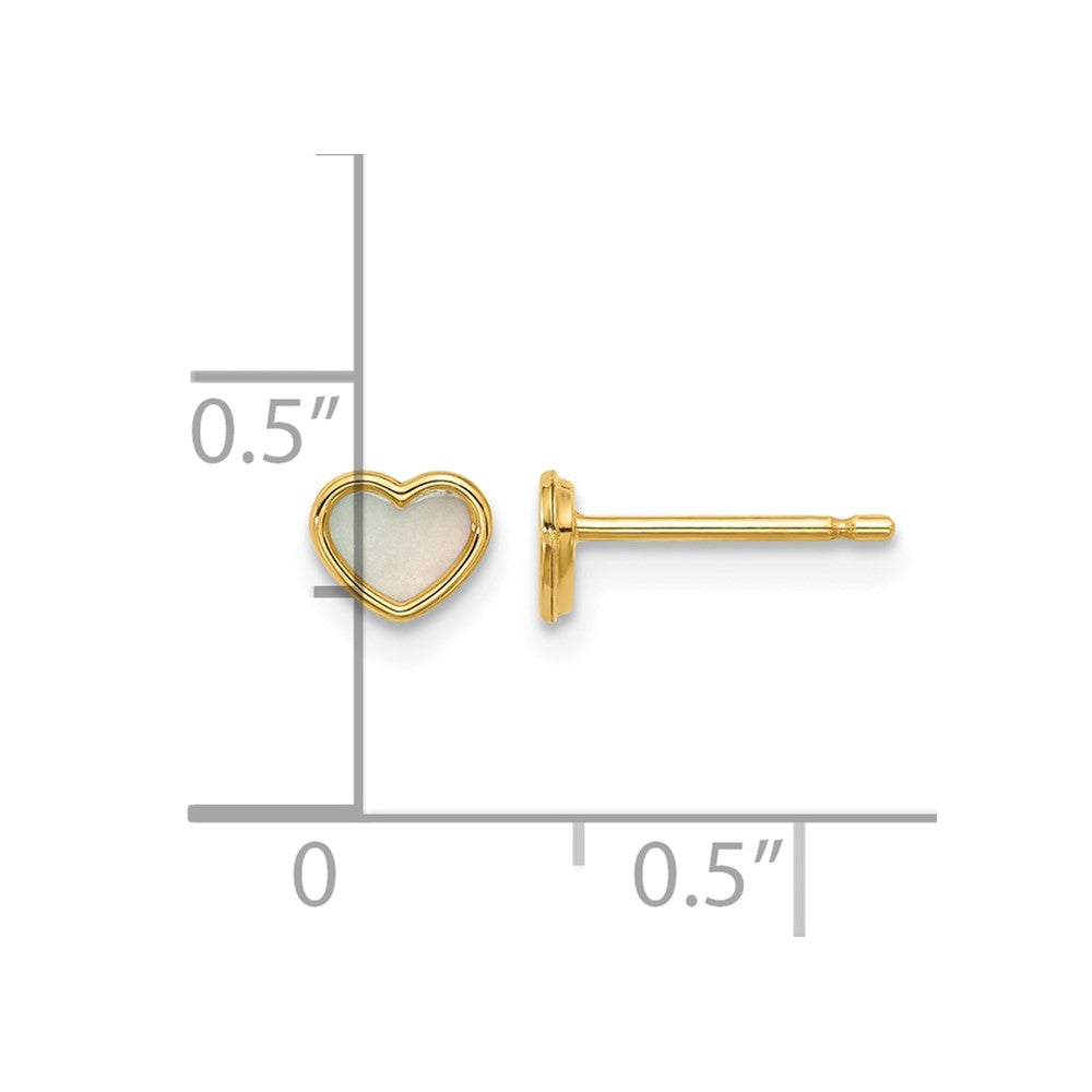 14K Yellow Gold Polished Mother of Pearl Heart Post Earrings