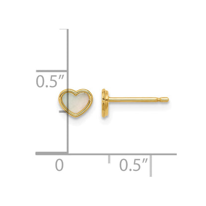 14K Yellow Gold Polished Mother of Pearl Heart Post Earrings