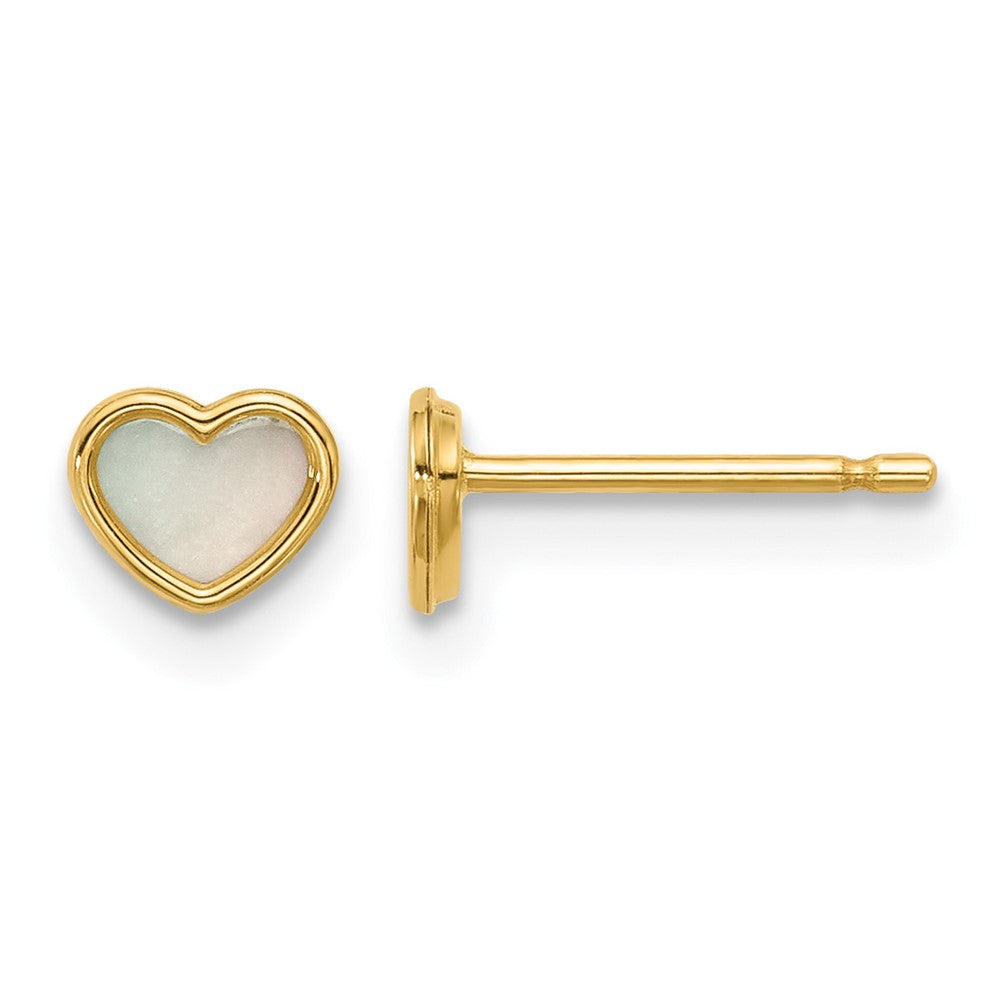 14K Yellow Gold Polished Mother of Pearl Heart Post Earrings