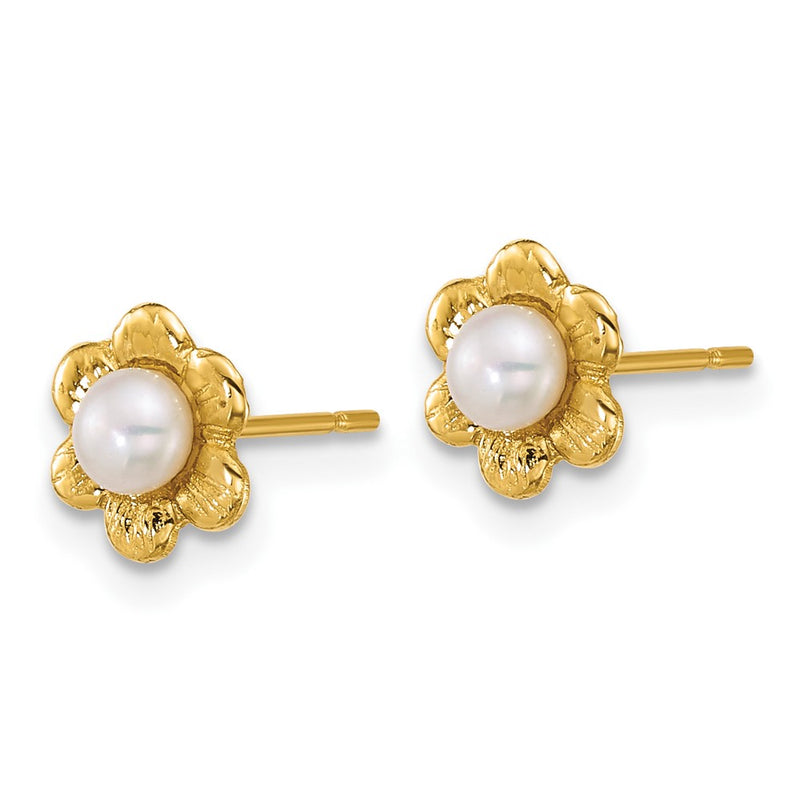 14K Yellow Gold Madi K 3-4mm Button Freshwater Cultured Pearl Flower Earrings