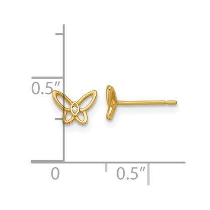 14K Yellow Gold Madi K Polished CZ Butterfly Post Earrings