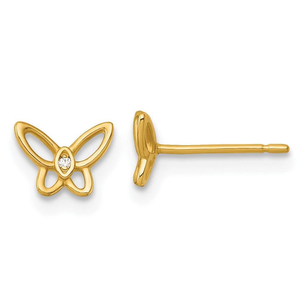 14K Yellow Gold Madi K Polished CZ Butterfly Post Earrings