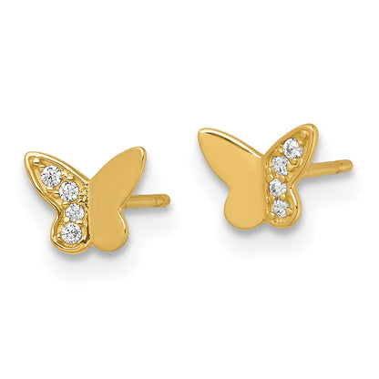 14K Yellow Gold Madi K Polished CZ Butterfly Post Earrings