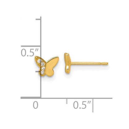 14K Yellow Gold Madi K Polished CZ Butterfly Post Earrings