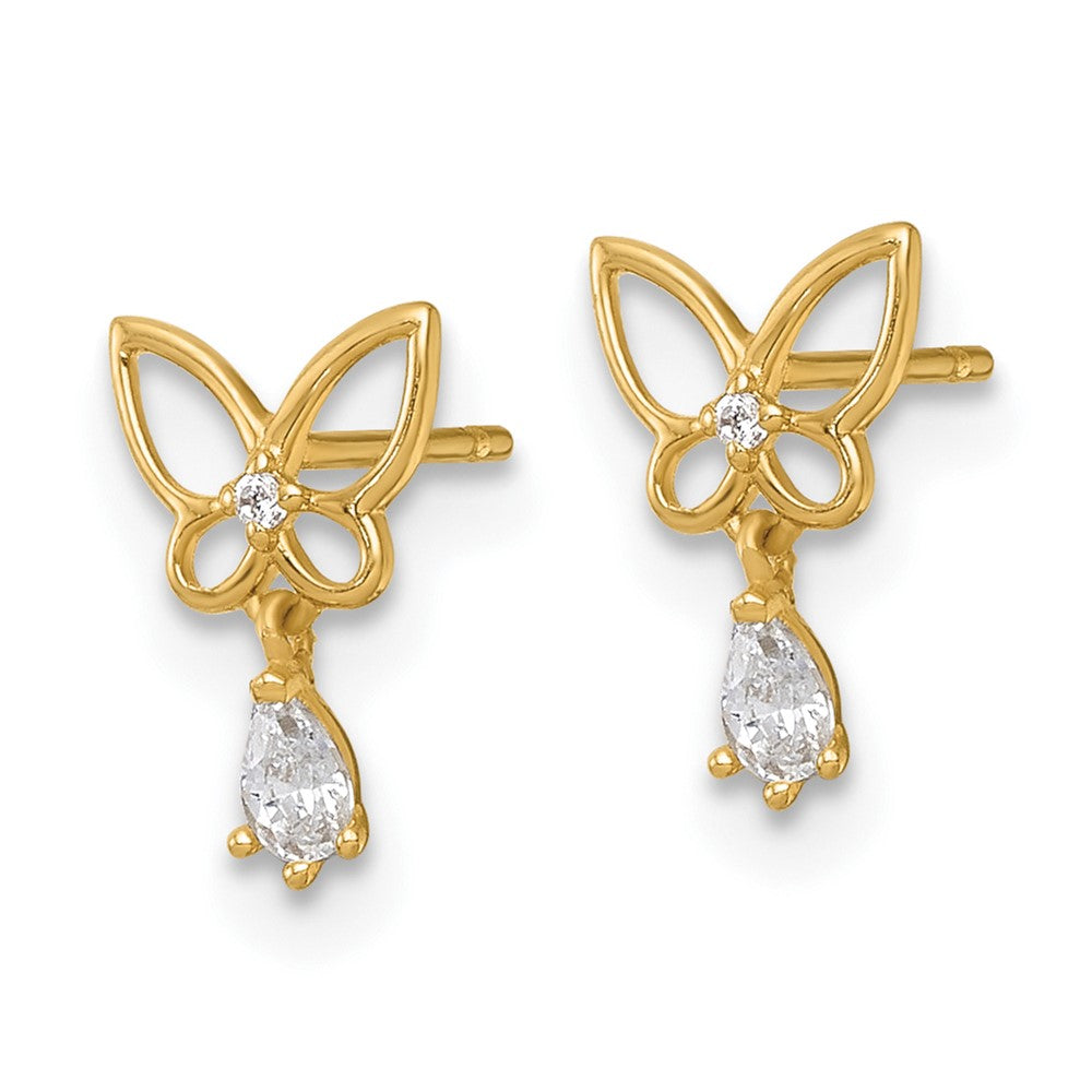 14K Yellow Gold Madi K Polished CZ Butterfly Post Dangle Earrings