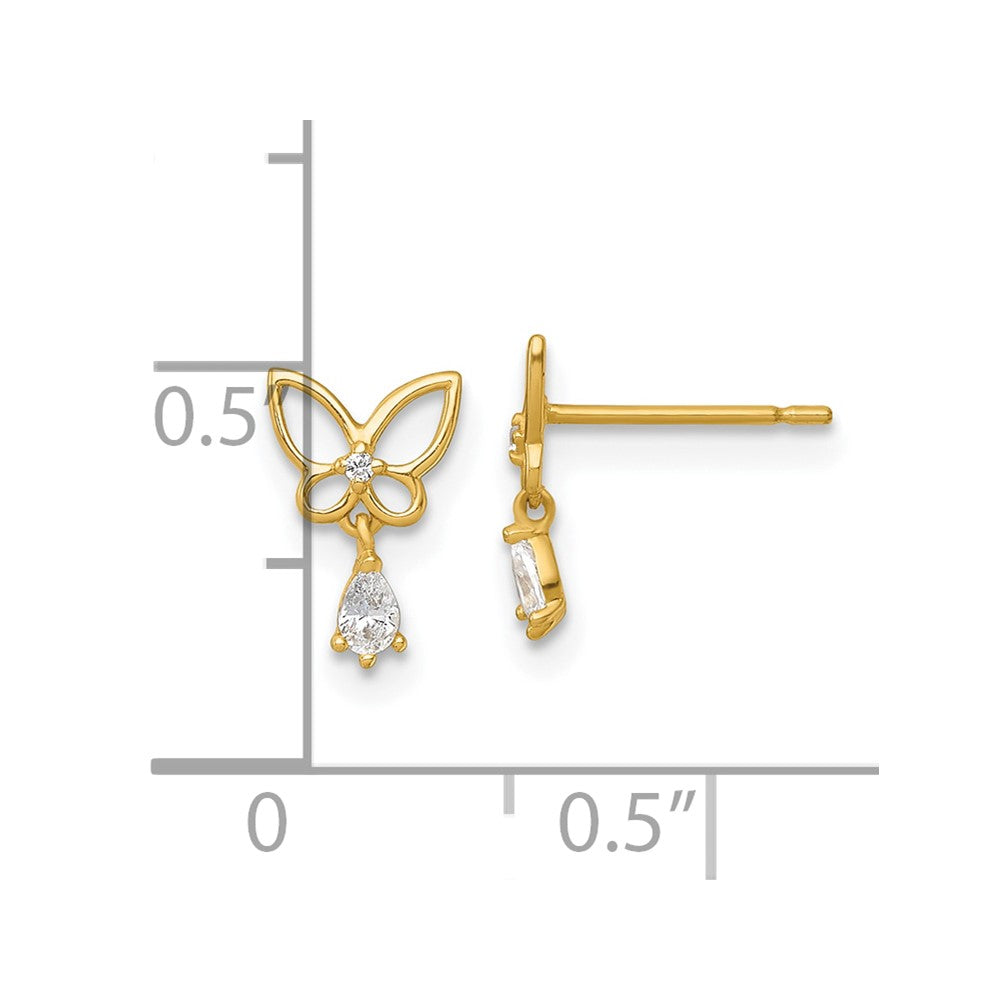 14K Yellow Gold Madi K Polished CZ Butterfly Post Dangle Earrings