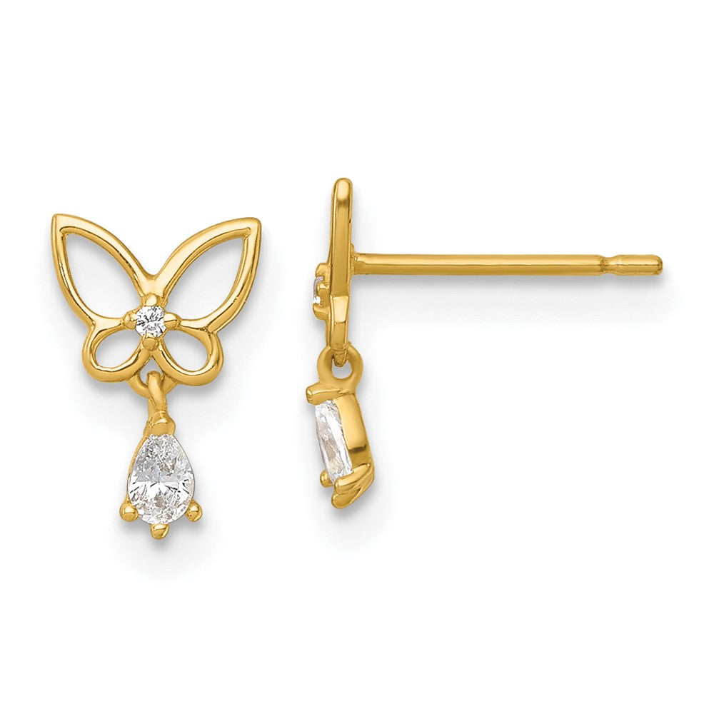 14K Yellow Gold Madi K Polished CZ Butterfly Post Dangle Earrings