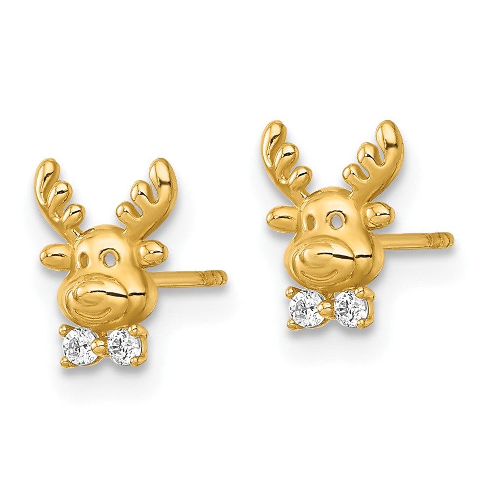 14K Yellow Gold Madi K Polished CZ Reindeer Post Earrings