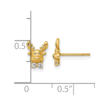 14K Yellow Gold Madi K Polished CZ Reindeer Post Earrings