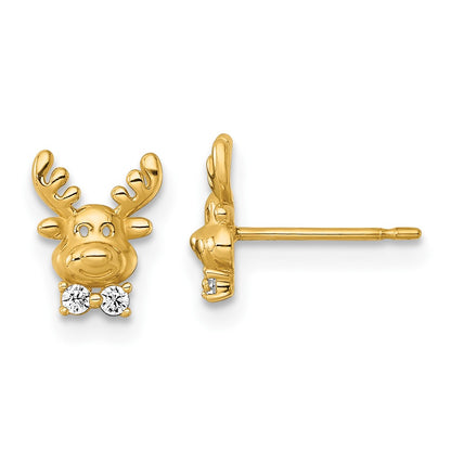 14K Yellow Gold Madi K Polished CZ Reindeer Post Earrings