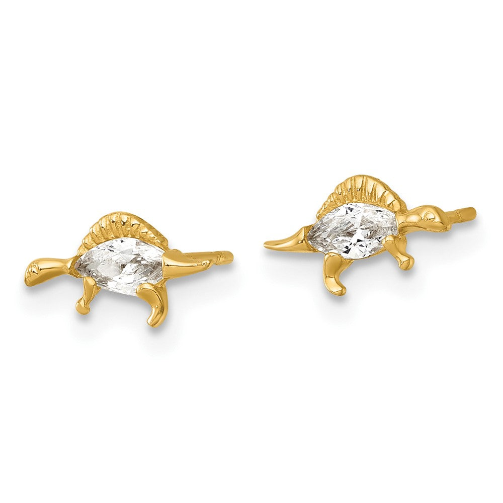 14K Yellow Gold Madi K Polished and Grooved CZ Stegosaurus Post Earrings