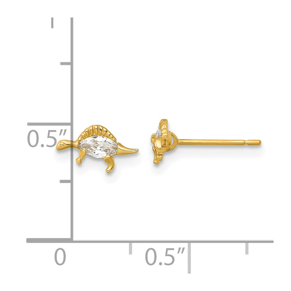 14K Yellow Gold Madi K Polished and Grooved CZ Stegosaurus Post Earrings