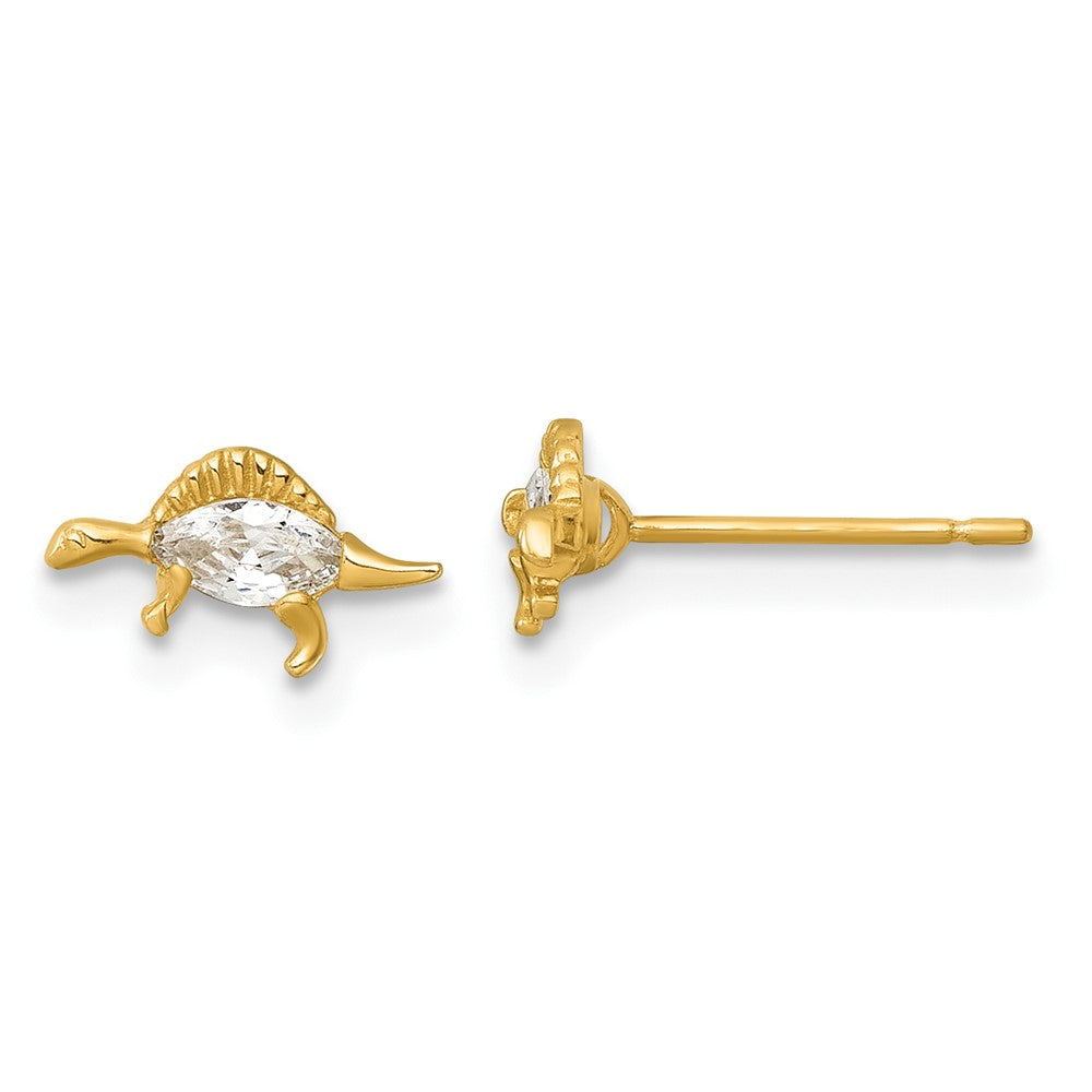 14K Yellow Gold Madi K Polished and Grooved CZ Stegosaurus Post Earrings