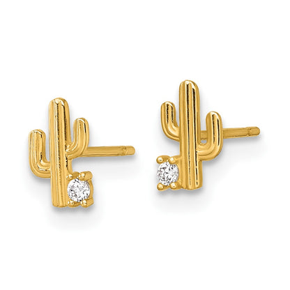 14K Yellow Gold Madi K Polished CZ Cactus Post Earrings