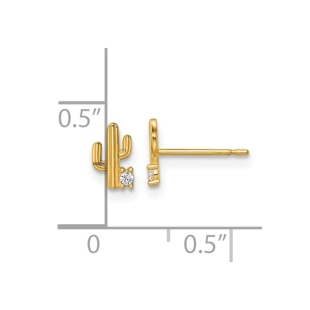 14K Yellow Gold Madi K Polished CZ Cactus Post Earrings