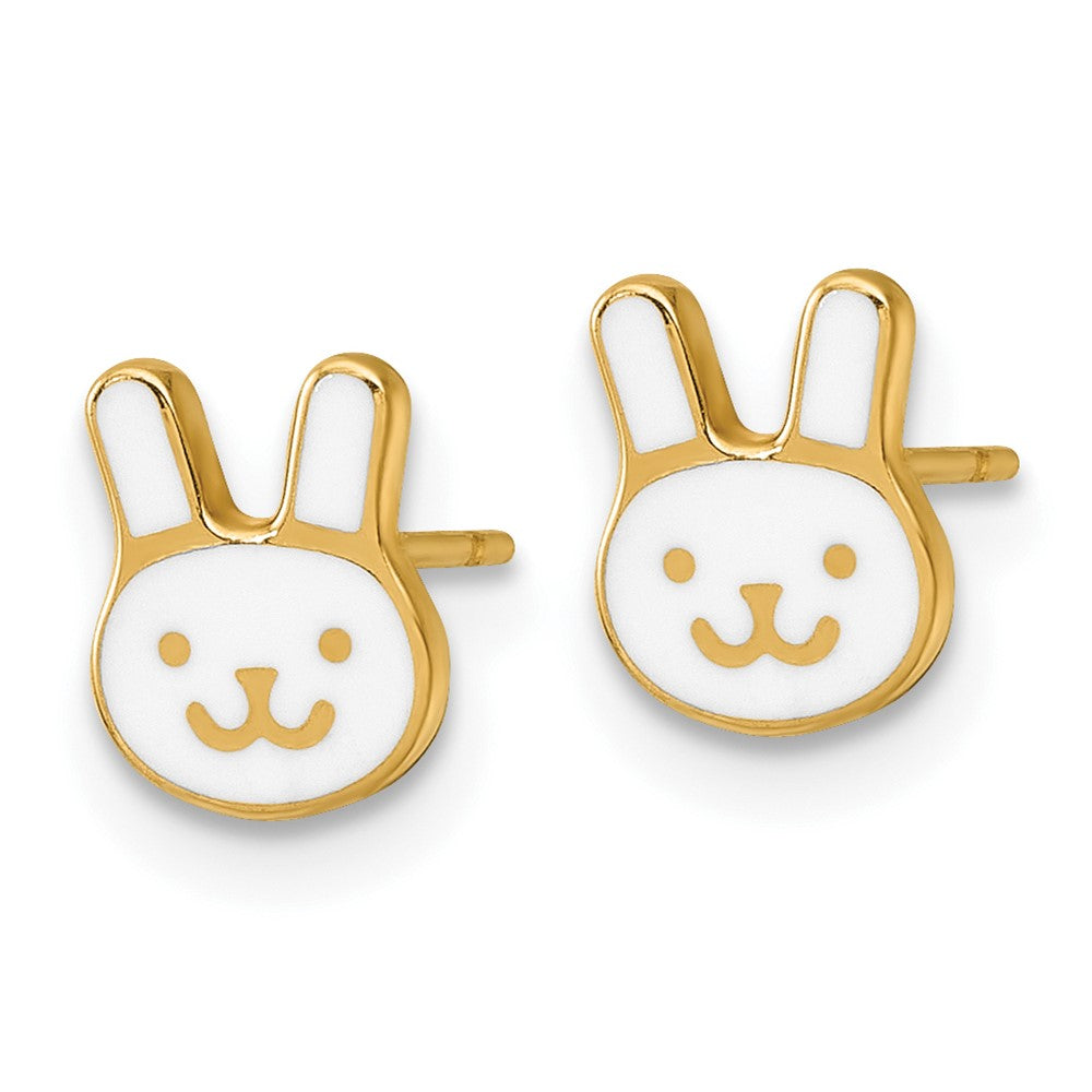 14K Yellow Gold Madi K Polished White Enamel Bunny Face Post Earrings
