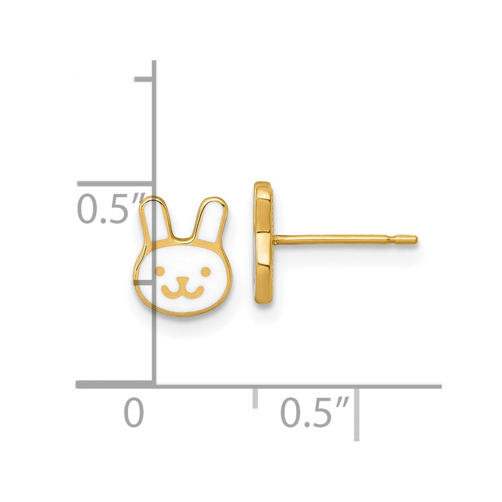 14K Yellow Gold Madi K Polished White Enamel Bunny Face Post Earrings