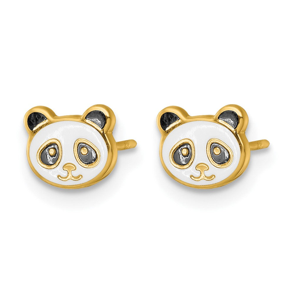 14K Yellow Gold Madi K Polished Black & White Enameled Panda Post Earrings