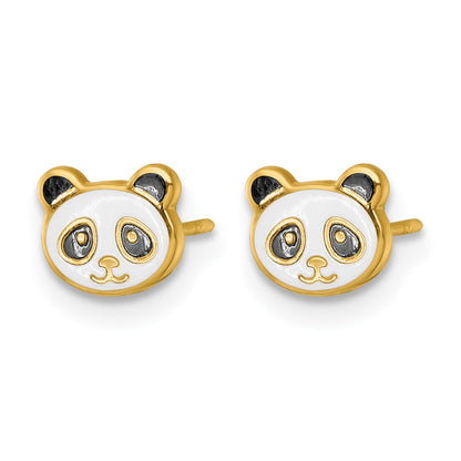 14K Yellow Gold Madi K Polished Black & White Enameled Panda Post Earrings