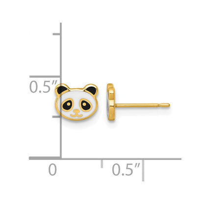 14K Yellow Gold Madi K Polished Black & White Enameled Panda Post Earrings
