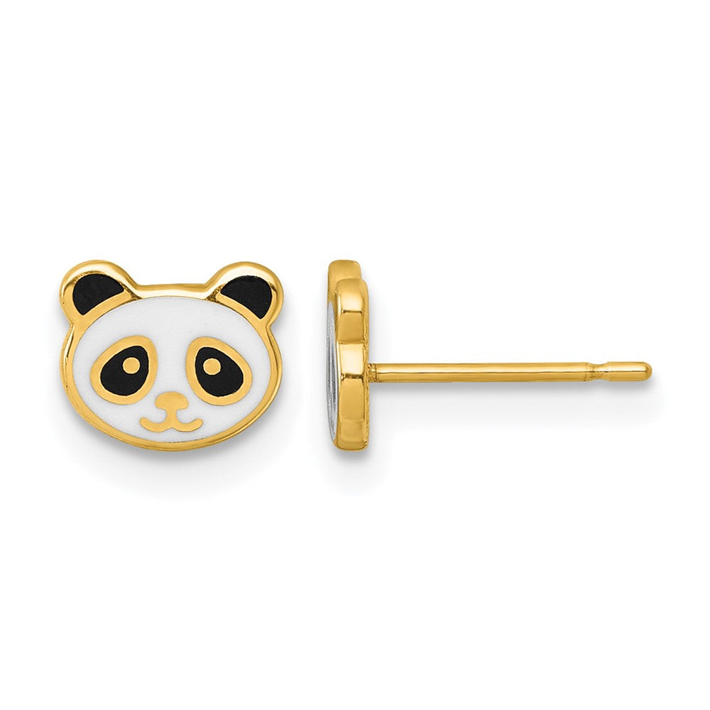 14K Yellow Gold Madi K Polished Black & White Enameled Panda Post Earrings
