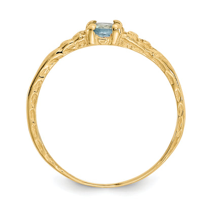 14K Yellow Gold Madi K 3mm Aquamarine Birthstone Baby Ring