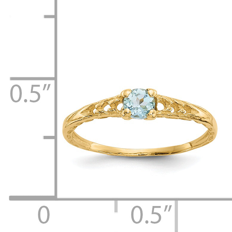 14K Yellow Gold Madi K 3mm Aquamarine Birthstone Baby Ring