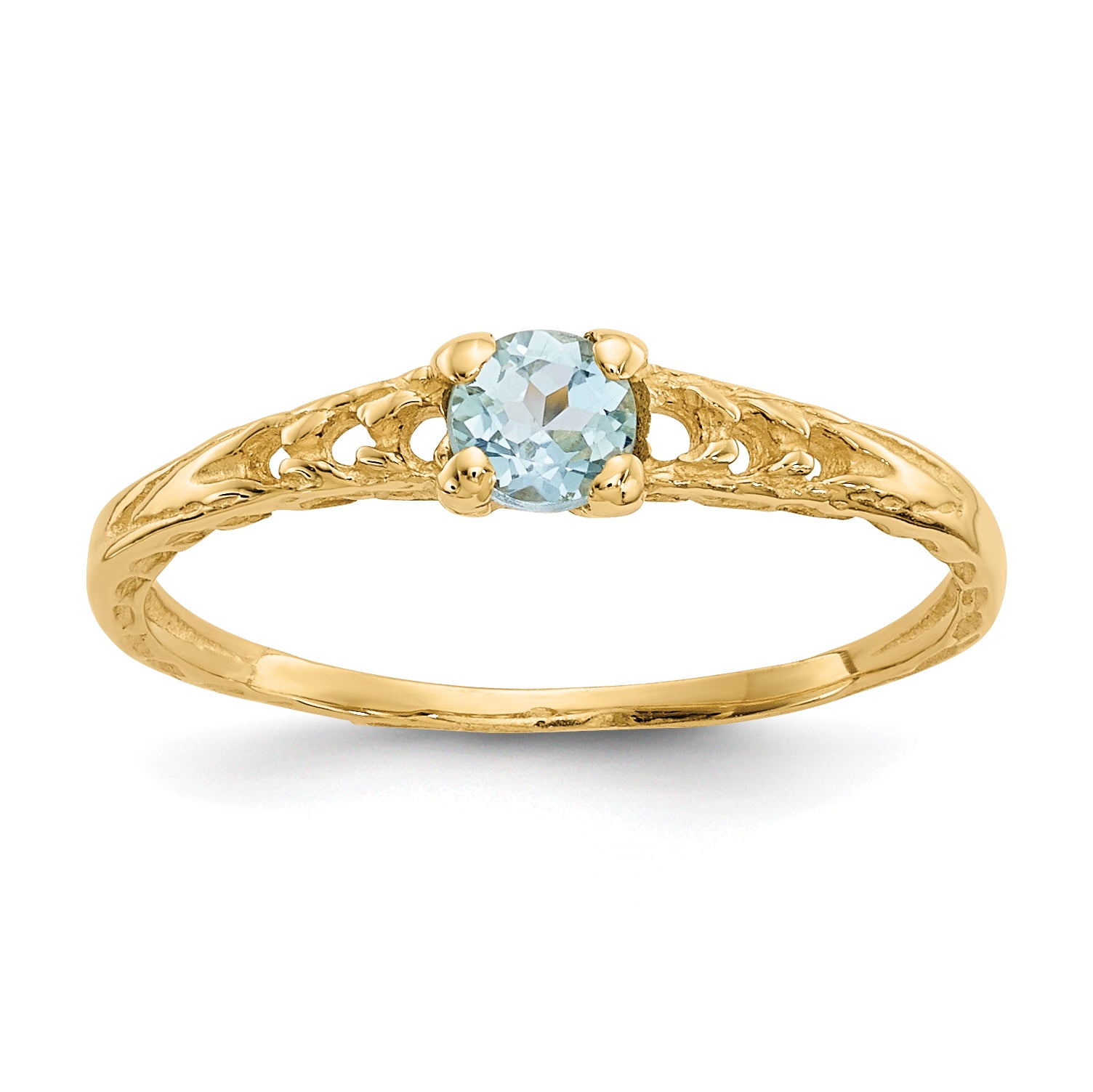 14K Yellow Gold Madi K 3mm Aquamarine Birthstone Baby Ring