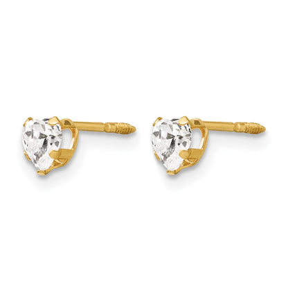 14K Yellow Gold Madi K 4mm White CZ Heart Earrings