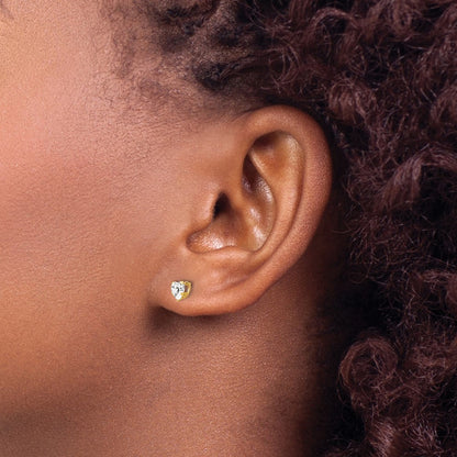 14K Yellow Gold Madi K 4mm White CZ Heart Earrings