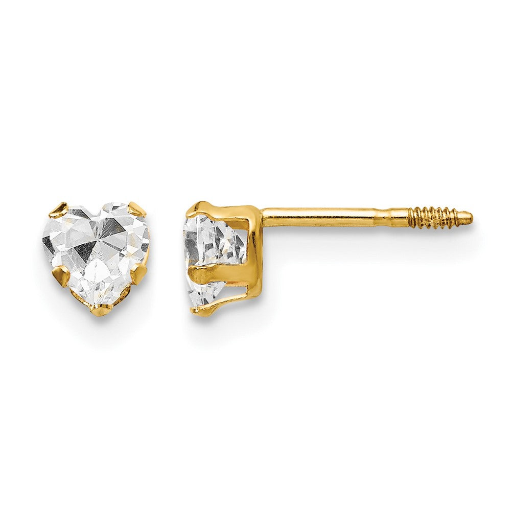14K Yellow Gold Madi K 4mm White CZ Heart Earrings