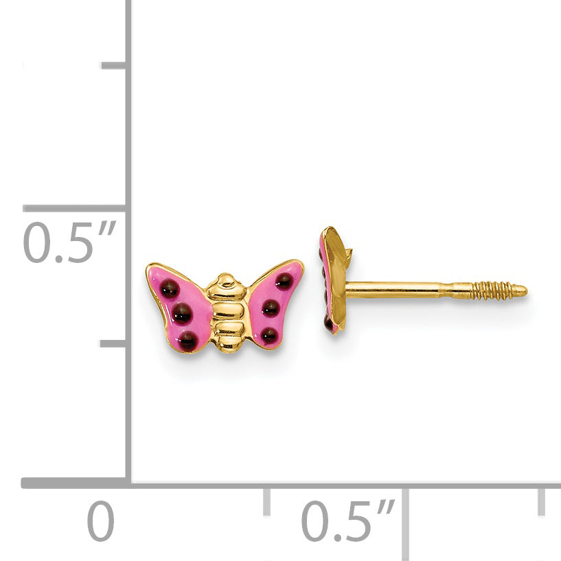 14K Yellow Gold Madi K Pink Enameled Butterfly Earrings