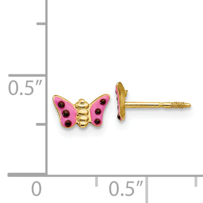 14K Yellow Gold Madi K Pink Enameled Butterfly Earrings