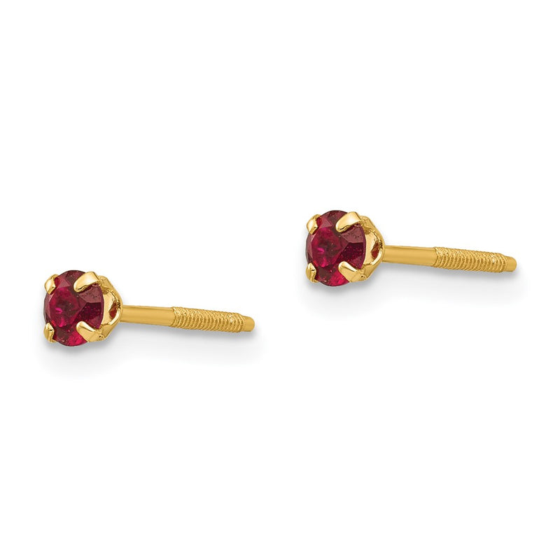 14K Yellow Gold Madi K 3mm Imitation Garnet Birthstone Earrings (Jan)