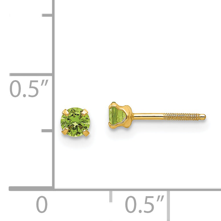 14K Yellow Gold Madi K 3mm Imitation Peridot Earrings (Aug)