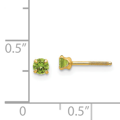 14K Yellow Gold Madi K 3mm Imitation Peridot Earrings (Aug)