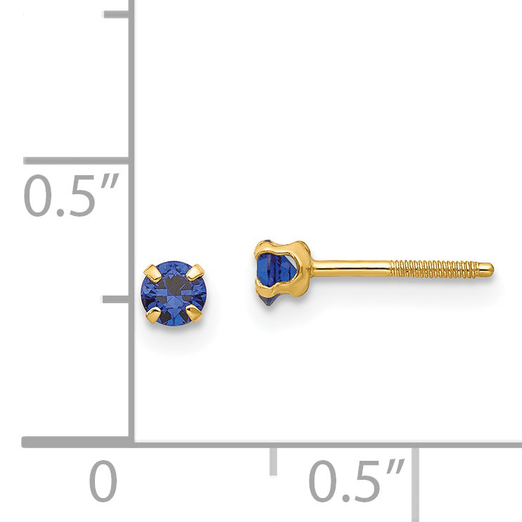 14K Yellow Gold Madi K 3mm Imitation Sapphire Birthstone Earrings (Sep)