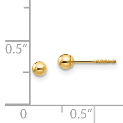 14K Yellow Gold Madi K 3mm Ball Push On And Screw Off Screwback Earrings