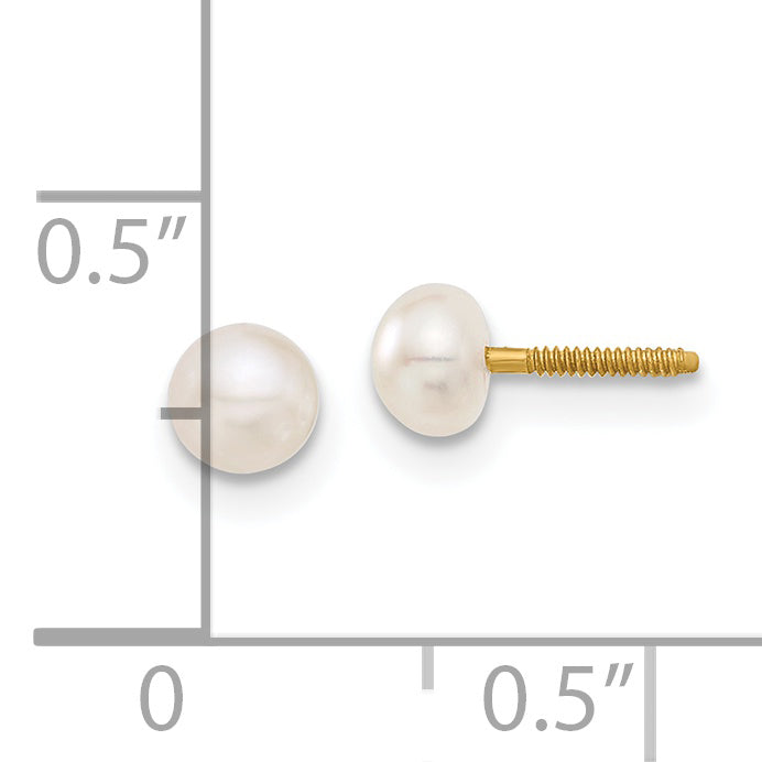 14K Yellow Gold Madi K 4 5mm White Button Freshwater Cultured Pearl Screwback Post Earrings