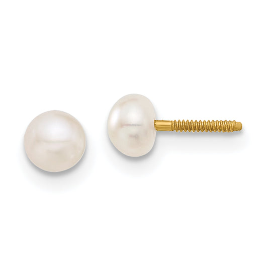 14K Yellow Gold Madi K 4 5mm White Button Freshwater Cultured Pearl Screwback Post Earrings