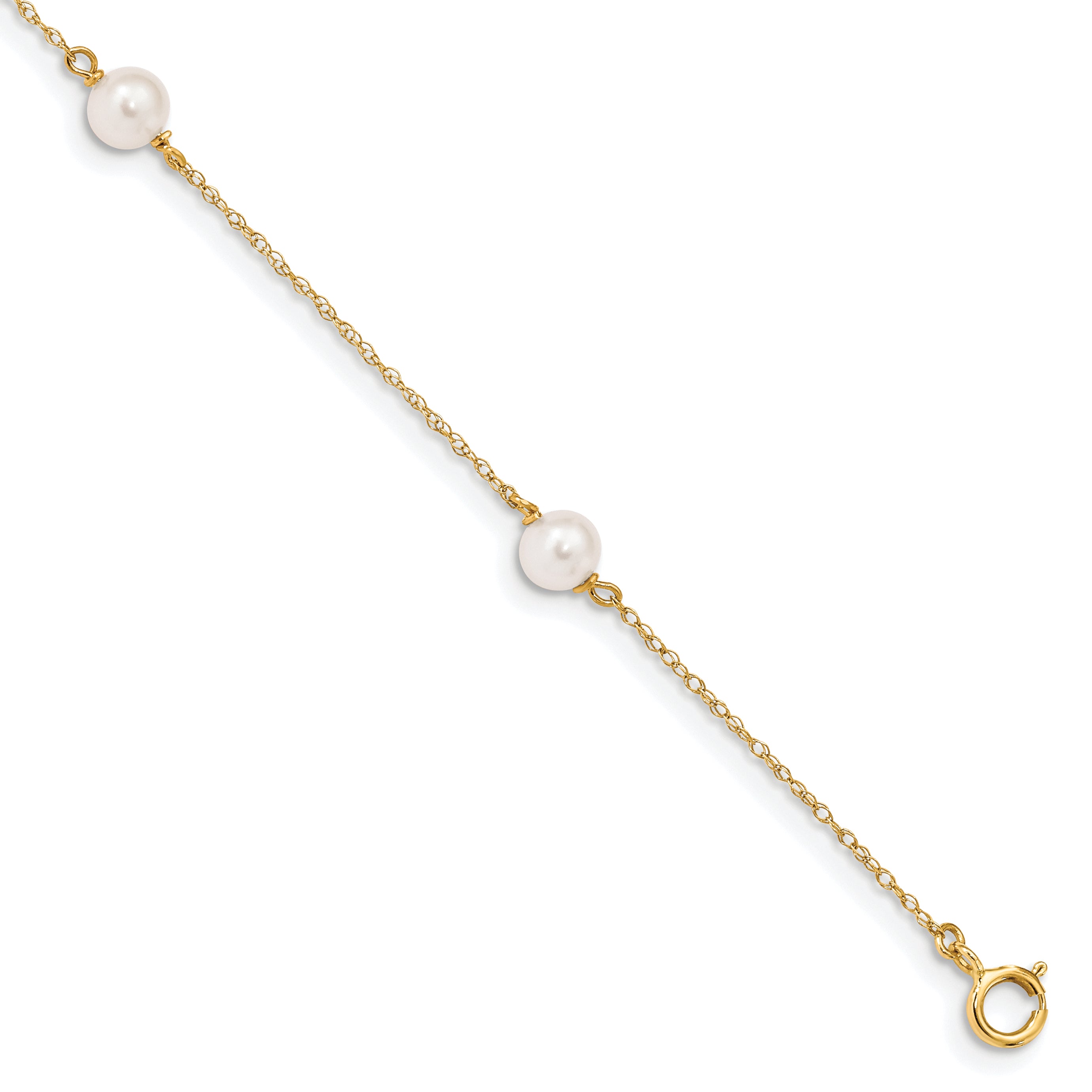 14K Yellow Gold Madi K 5 6mm White Near Round Freshwater Cultured Pearl 3 Station 6 Inch Bracelet
