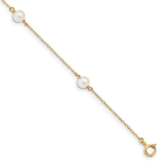 14K Yellow Gold Madi K 5 6mm White Near Round Freshwater Cultured Pearl 3 Station 6 Inch Bracelet