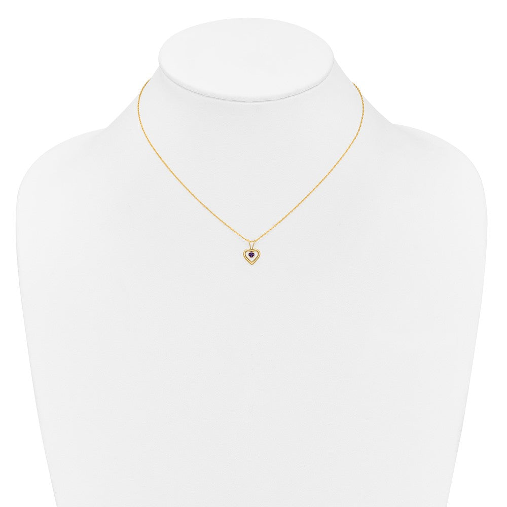 14K Yellow Gold Madi K 3mm Amethyst Heart Birthstone Necklace